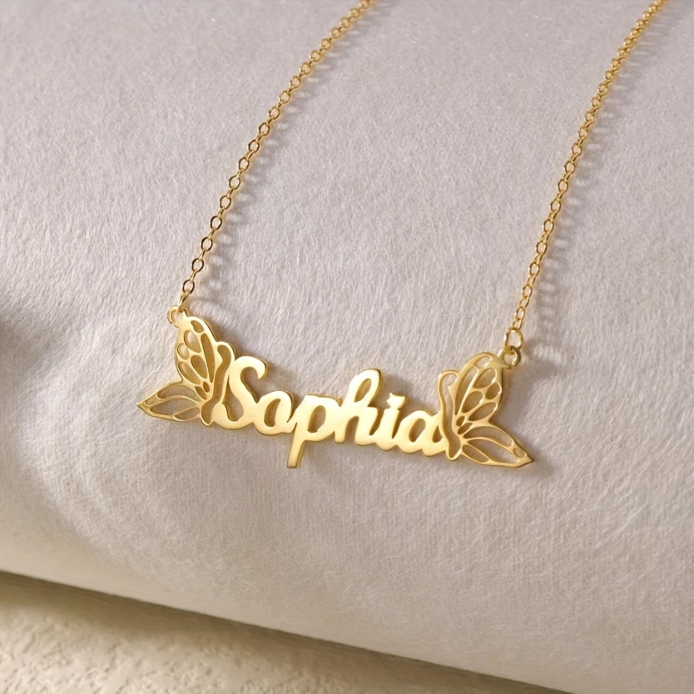 Custom Golden Butterfly Name Pendant Necklace